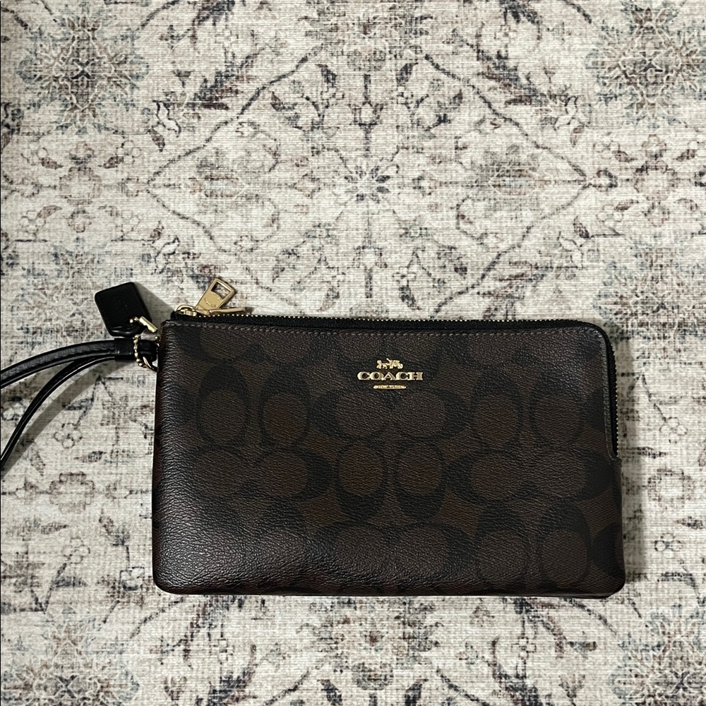 Coach Dark Brown Signature Wristlet